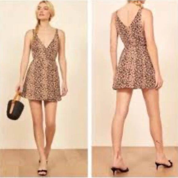 Reformation ANCHORAGE Feline Leopard Wrap Mini Dress sz XS - Picture 8 of 9